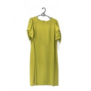 Calvin Klein Lime Green/Chartreuse Dress with Ruched Sleeves - Size 16W